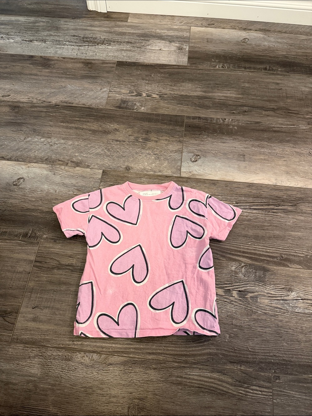 Zara Kids Pink Heart Print Short Sleeve Tee